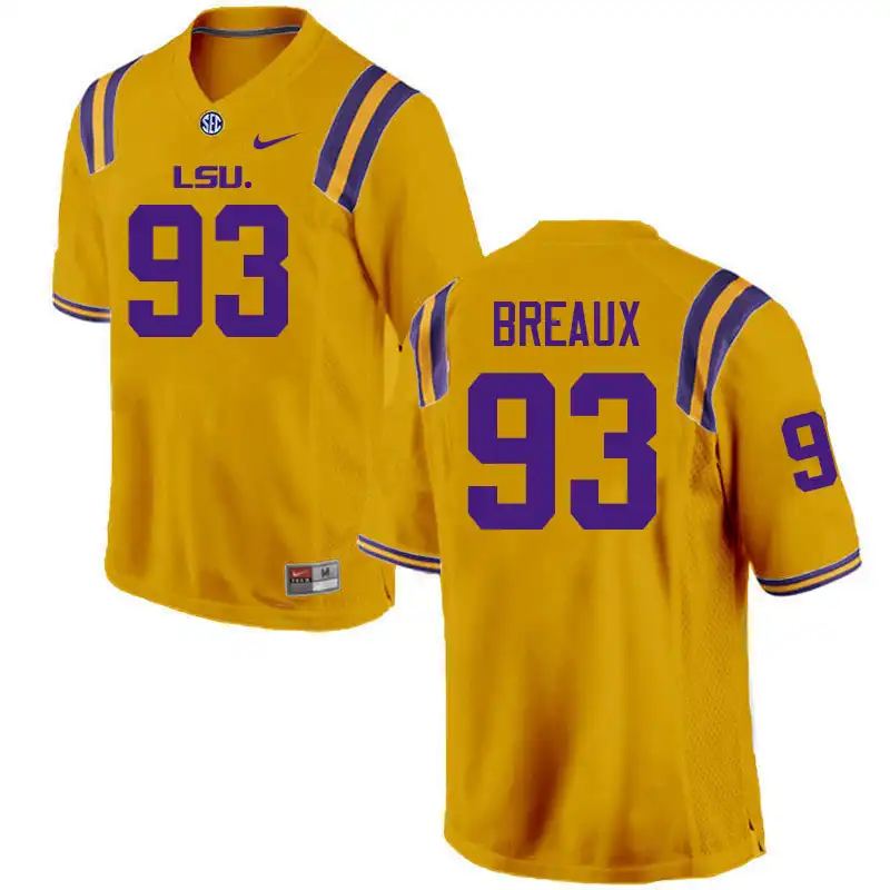 Men's LSU Tigers Ahmad Breaux #93 Gold NCAA Football Jersey